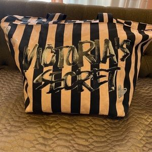 Victoria Secret Iconic Pink & Black Pinstripe Travel  Bag